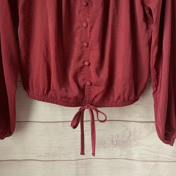 Pink Rose Blouse Dusty Rose Color Button Tie String Detail Long Sleeve Size M - Picture 3 of 14